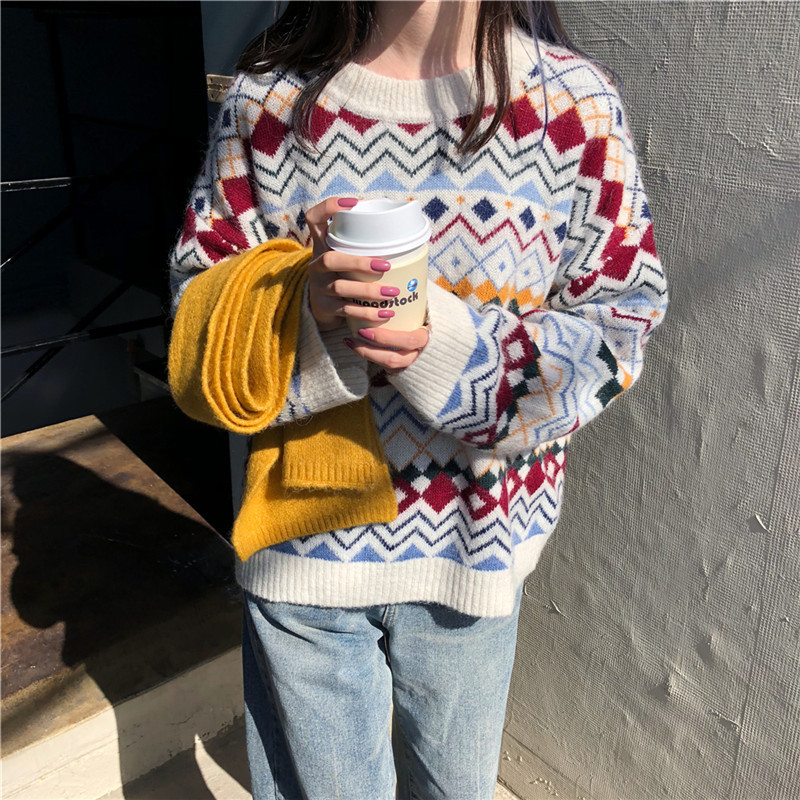 

2021 Korean Women's Jersey New Lazy Vintage Crocheted Top in the Long Sleeve Fashion Loose Sweater Large Dimensions Mesh Meshes 8FGW, The pictures