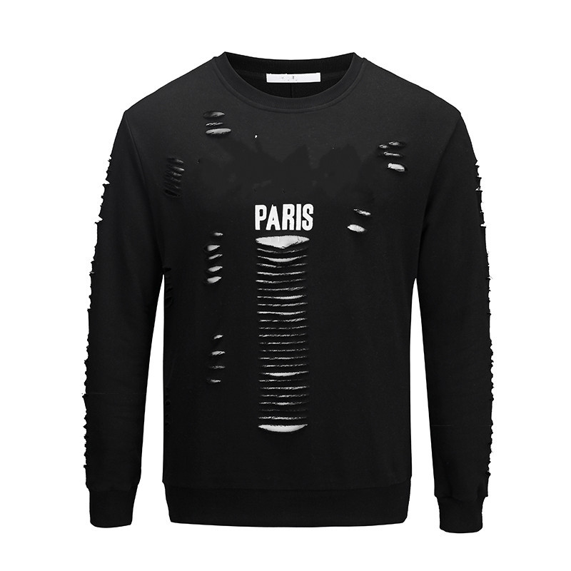 

20s Men's Fashion Ripped Sweater Designer Sweatshirt Street Printing Letters High Quality Cotton Clothing Ripped Sweater, Black