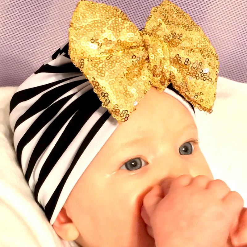 

Newborn Sparkling Bow Hat Stripe Cotton Turban Hood Knotted Cap Cotton Cute Bowknot Beanie Infant baby knot Headwrap
