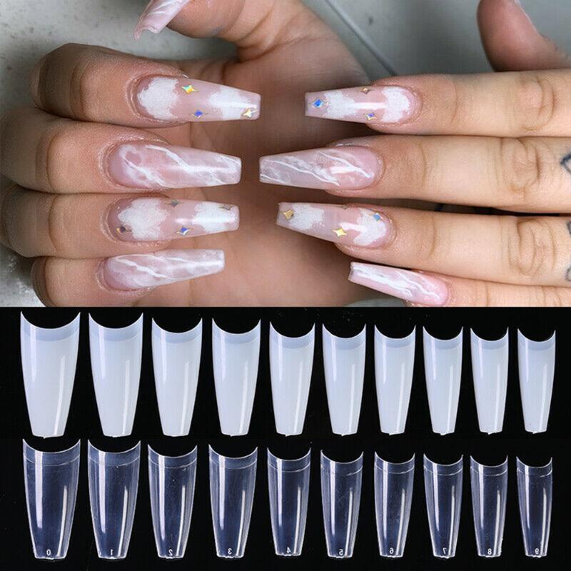 

500 Pcs/Bag Quick Building False Nails Long Straight Half Cover C Curve French Style Nail Art Design False Nail Tips Manicure