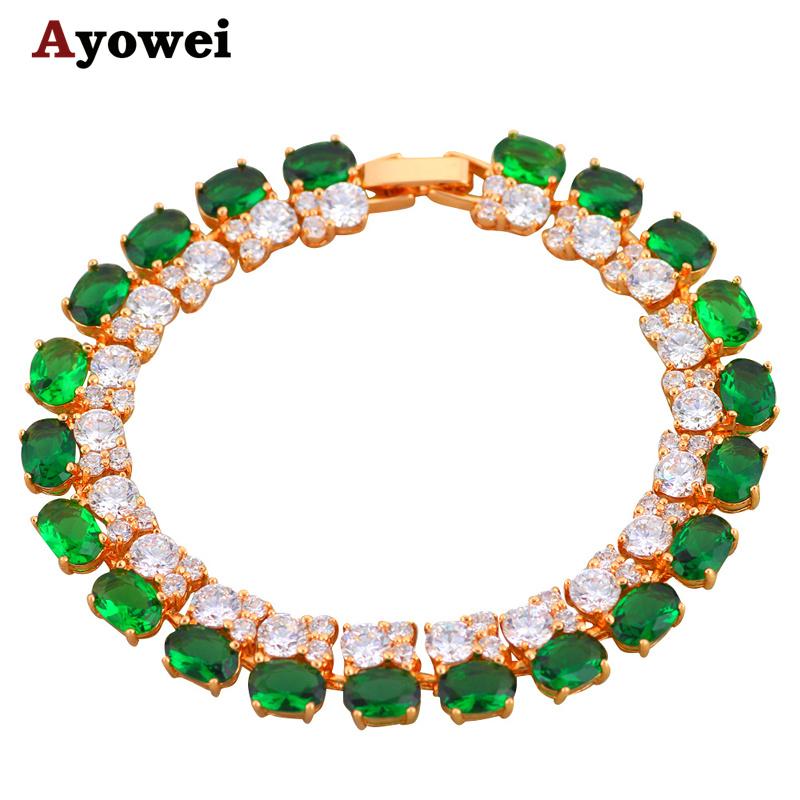 

Beautiful Gold color Bracelets Green Crystal Design Zircon Health Nickel & Lead free Fashion jewelry TB247A