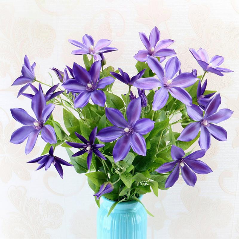 

Rose Artificial Flowers 3 Forks Silk Flowers Clematis Floral Latex Real Touch Rose Wedding Bouquet Home decor Party
