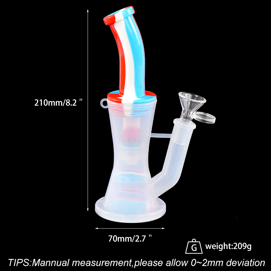 

Hookahs 8.3'' grade double-filter silicone water pipe portable super clear hookah tobacco smoking bong joint