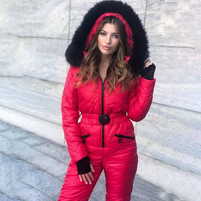 

Skiing Suits Winter Warm Women Fashion Casual Thick Long Sleeve One Piece Jumpsuit Snowboard Set Outdoor Sports Zipper Pant Skisuit#g41, Red