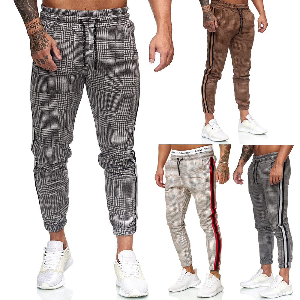 

New 2020 Houndstooth with Cordon of Casual Men Striped Sweatpants Training Thin Fit Pants Xmg5, Cbd115 blue