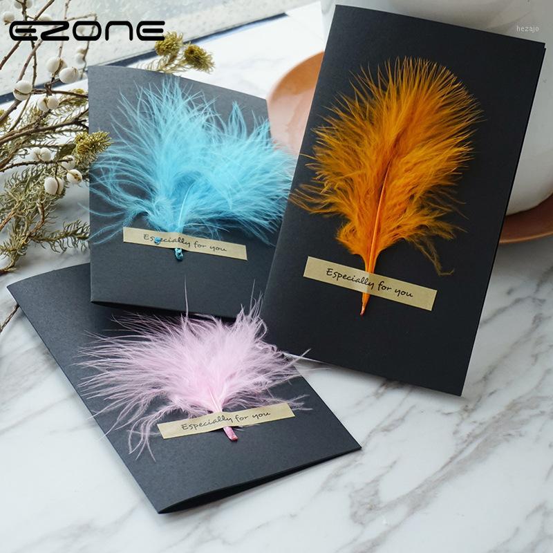 

EZONE Colorful Feather Greeting Card Envelope Sets Wallet Envelope Gift Black Business High-end Kraft Paper1