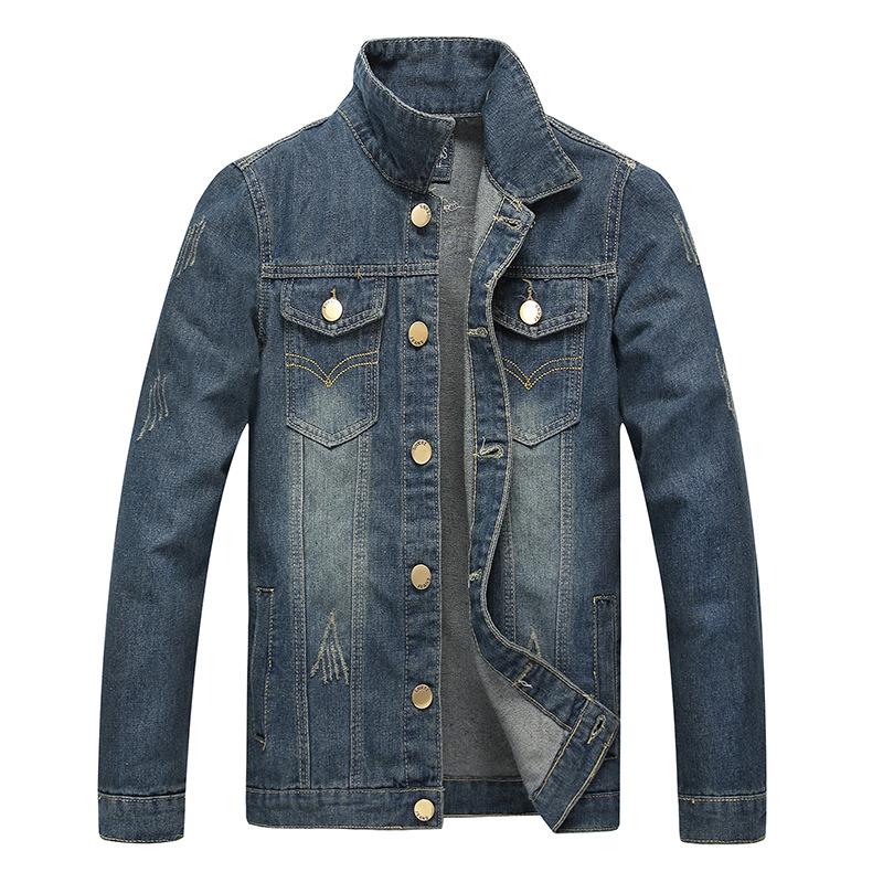 

Casual Men Denim Jacket Turn-down Collar Winter Jacket Men Slim Mens Clothing, Blue