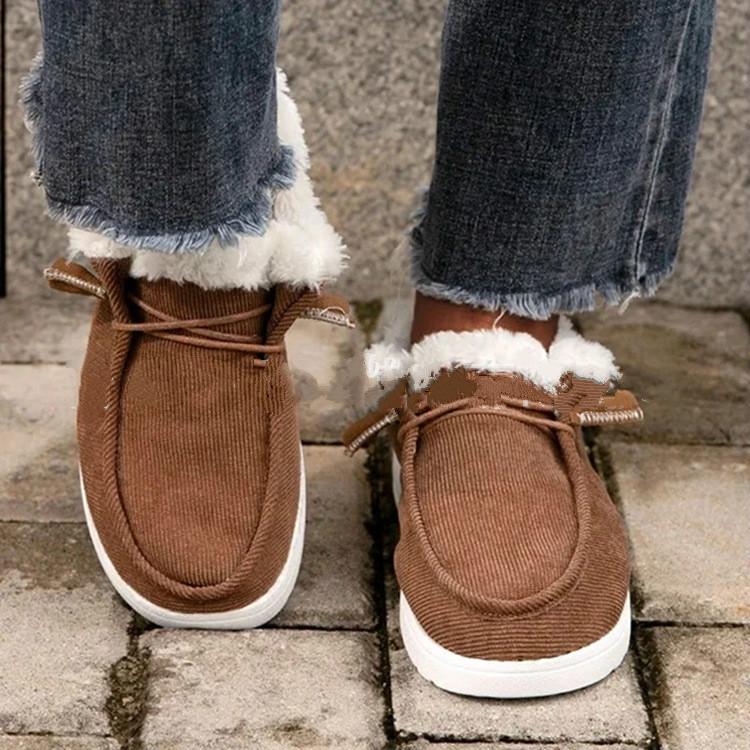 

Winter Snow Boot 2020 New Warm Comfortable Slip-on Ankle Boots Women ' s Plush Loafers Shoes Female Fashion Botas, Beige