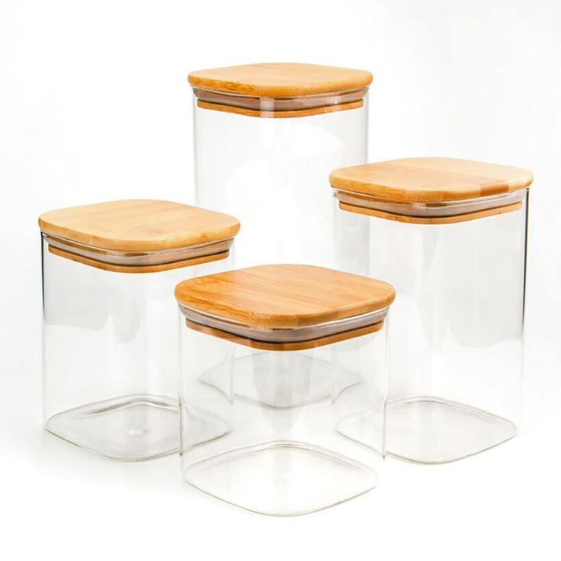 

Square Glass Jar Grain Canister Sealed Storage Container with Lid for Loose Coffee Bean