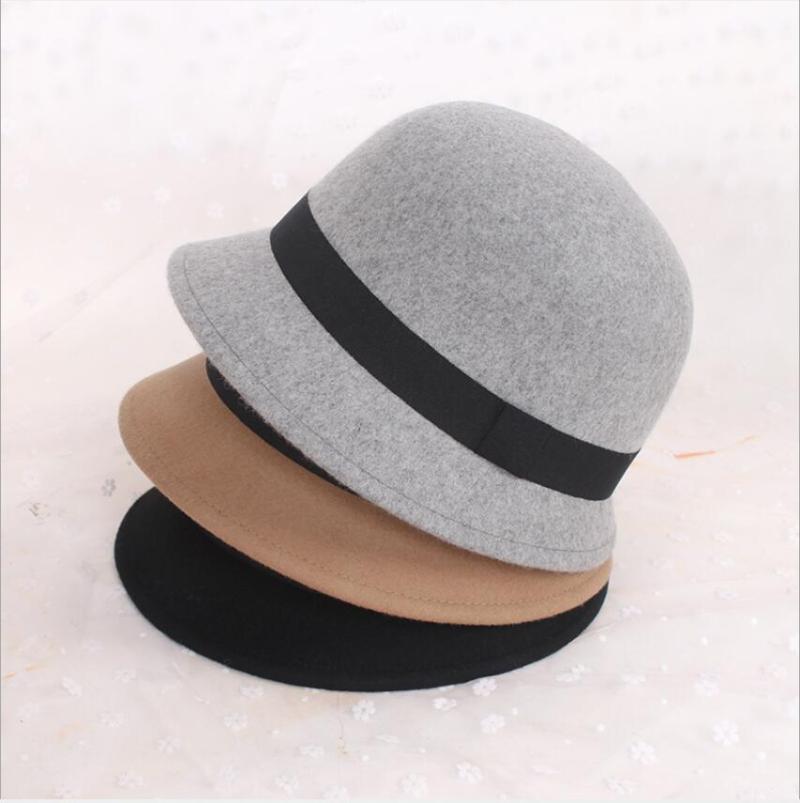 

100% Wool Foliage Decoration Bucket Hat Various Winter Hat High Quality Beautiful Comfortable Round 2020 Solid Hats For Women, Black