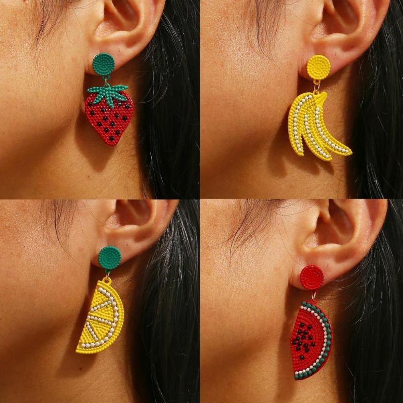 

AENSOA 2020 New Fashion Fruit Drop Dangle Earrings Trendy Boho Lovely Sweet Handmade Strawberry Lemon Statement Alloy Earring
