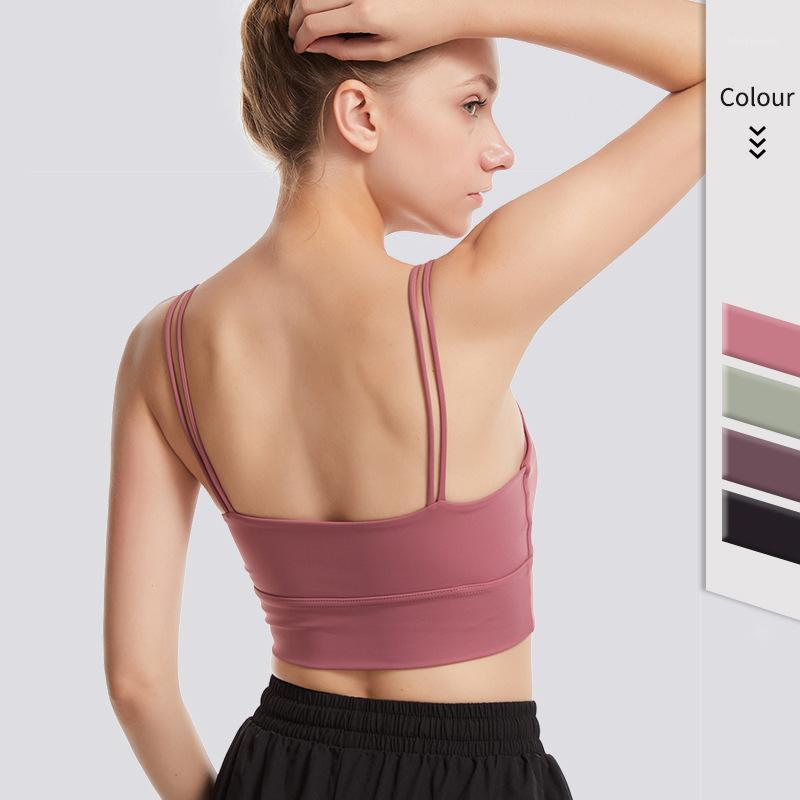 

High Quality Yoga Bra Sexy Women Shockproof Sports Bras Double Shoulder Strap Gym Sports Running Jogger Bra Vest With Padded1, Black
