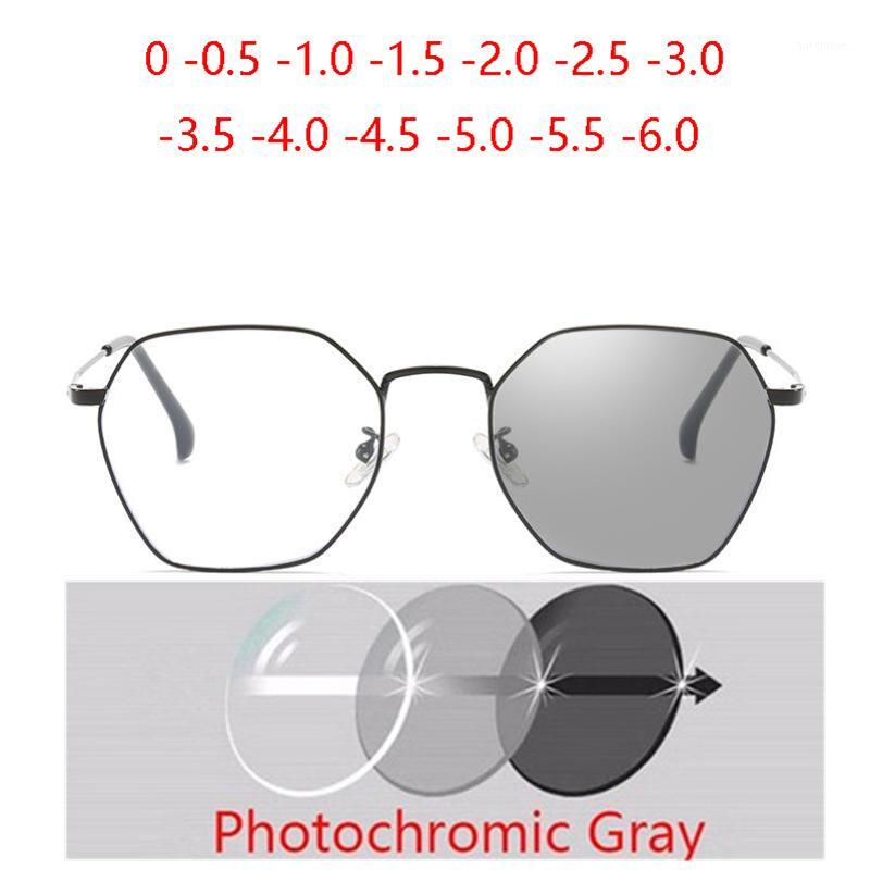 

Literature Retro Polygonal Photochromic Prescription Eyeglasses Women Anti-blue Light Nearsighted Glasses Men 0 -0.5 -1.0 To -61