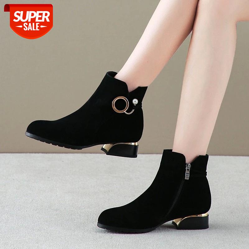

2020 New Women Boots Ladies Zipper Ankle Boots Student Casual Large Size Scrub Female Fashion Single Warm fur Winter Shoes #ro6J, Black