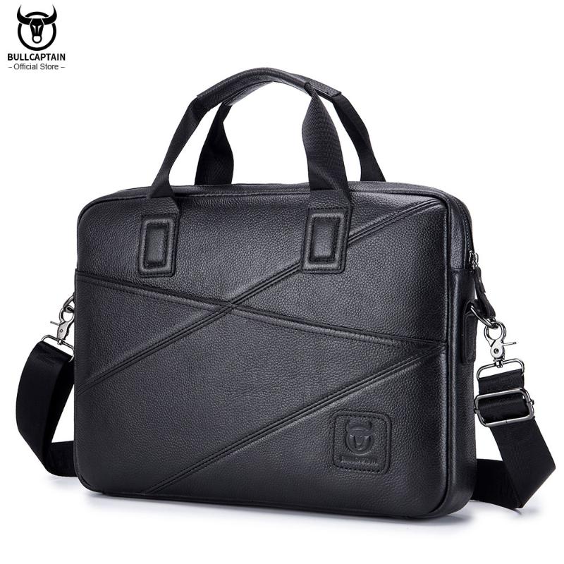 

New Cowhide Male Commercial Briefcase Real Leather Fashion Vintage Men's Messenger Bag Laptop Handbags Crossbody Shoulder Bag, Black