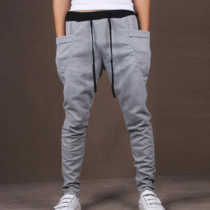 

Mens Joggers Casual Slim Fit Skinny Harem Pants Men Drop Crotch Sweat Pants Trousers Sarouel Homme Pantalon with Unique Pockets, Black