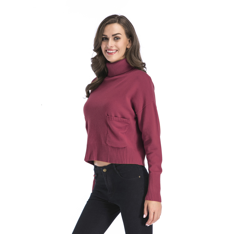 

2021 New Female Winter Turtleneck Decor Pocket Tuttleneck Waters Long, Hot Color Pullovers Clothes Woman 42AT, Black