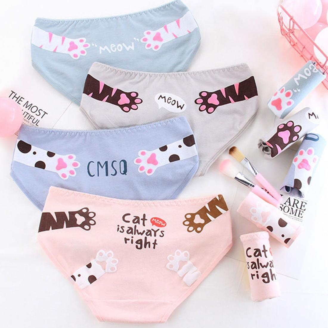 

4 PCS Set Cotton Mid-Waist Seamless Underpants For Woman Size Free Size