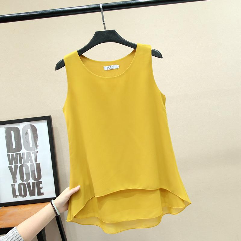 

Women's Blouses & Shirts Banerdanni Womens Summer Fashion Brand Sleeveless Solid Color Chiffon Loose Plus Size Casual Crop Top Women, White