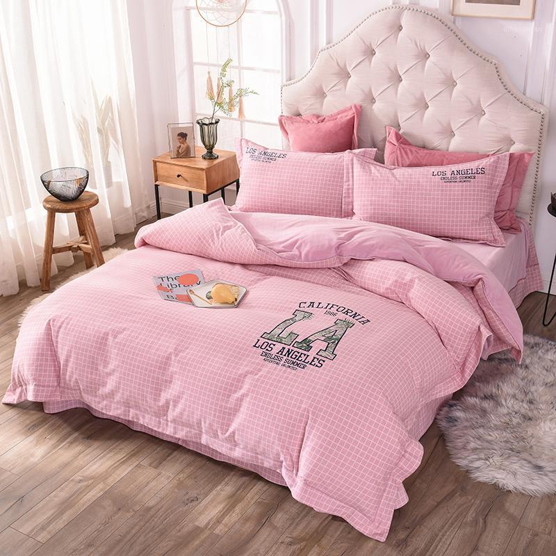 

Modern Style Pure Cotton AB Warm Velvet 4pcs Duvet Cover Bed Sheet Pillowcases Pink Blue Green Ruby Queen King Alphabet1