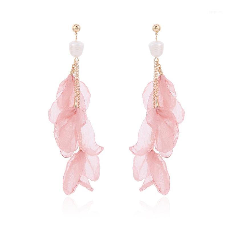 

ELEGANCE11 Luxury Yarn Flower Earrings with Pearl Handmade Long Party Earrings for Women Costume Chirstume Jewelry Gift1