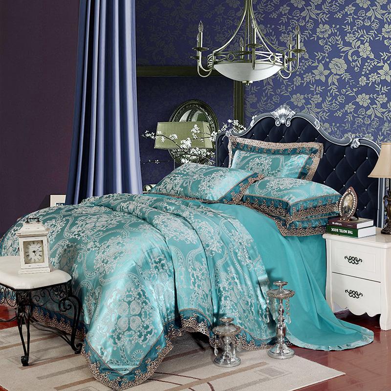 

2020 Silk Bedding Set Embroidery Bed Linens Tencel Satin Bed Sheet Set Jacquard Bedclothes Queen/King Size cover 4/6pcs, 12