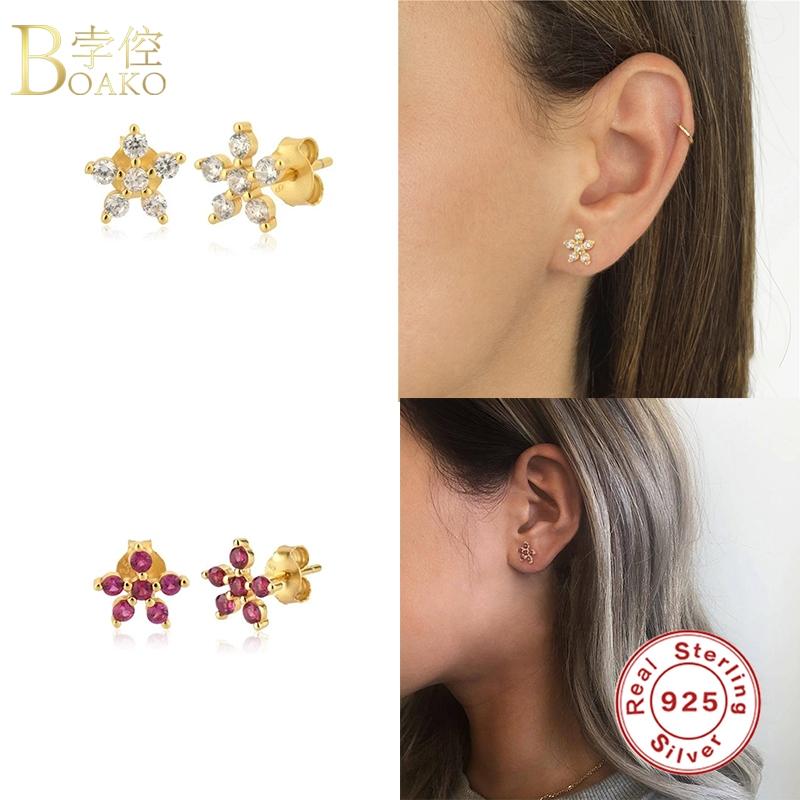 

BOAKO 925 Sterling Silver Earrings For Women 2021 Jewelry CZ Piercing Stud Earring Bijoux Party Pendientes Aretes Korean Earring