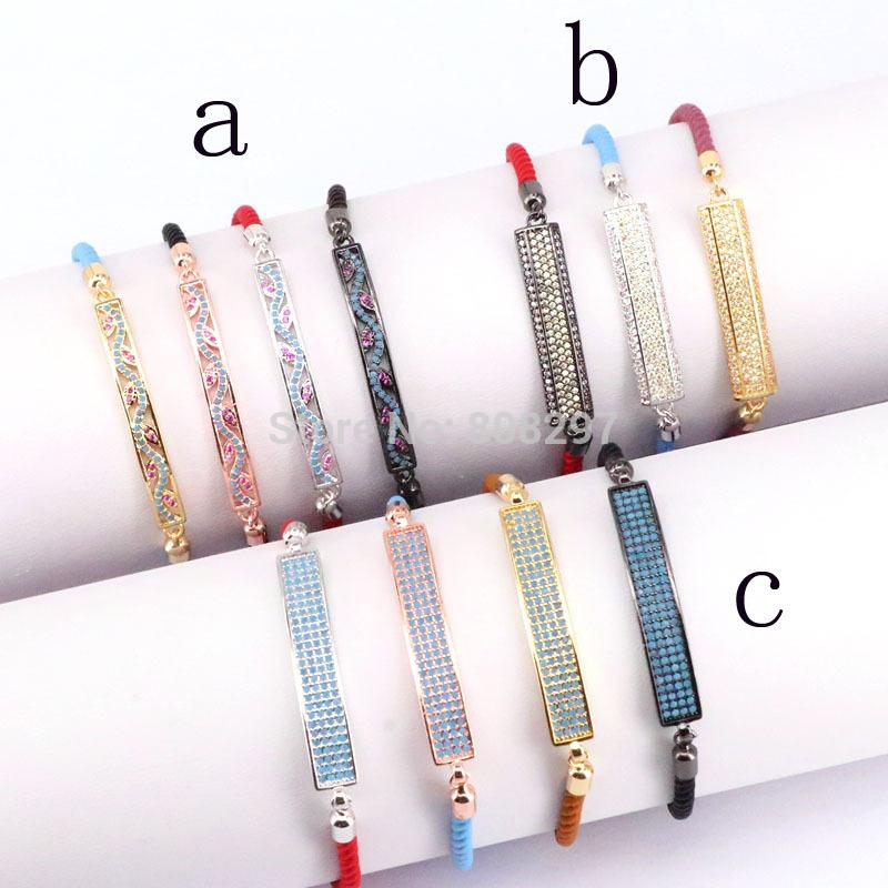 

Fashion New 8Pcs Mix Color Micro Pave CZ Rectangle Bar Connector Nylon Rope Adjustable Bracelet