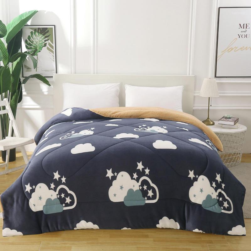 

Double-Sided Thicker Bed Quilt, Flannel and Lamb Velvet Warm Bed Cover Blanket to Decorate the Bedroom1, Color 4