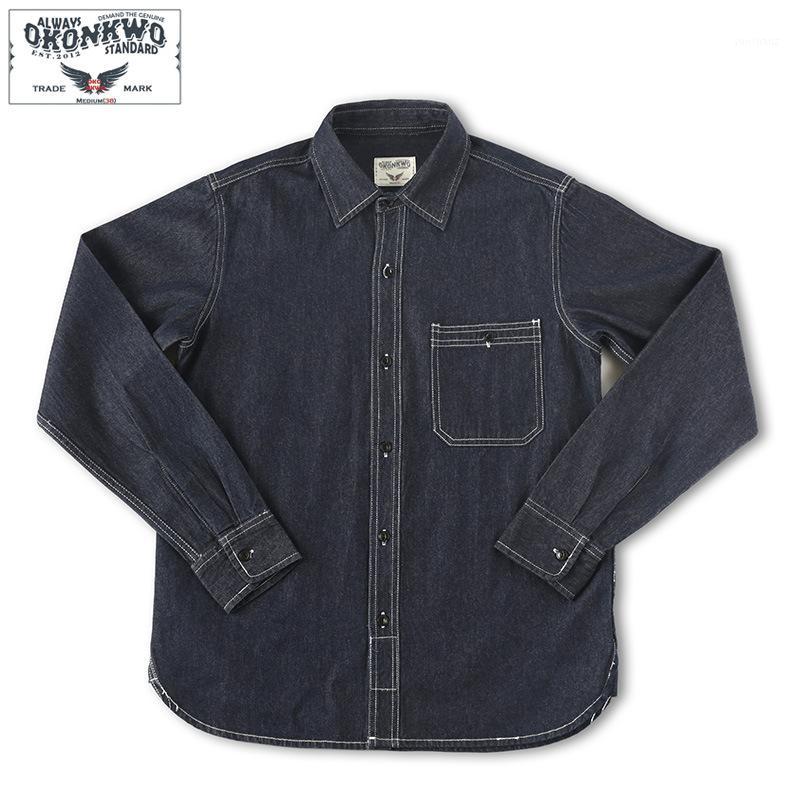 

New OKONKWO American Primary Color Denim Shirt Outdoor Climbing Camping Men' Work Clothes Hunting Long Sleeve Tops1
