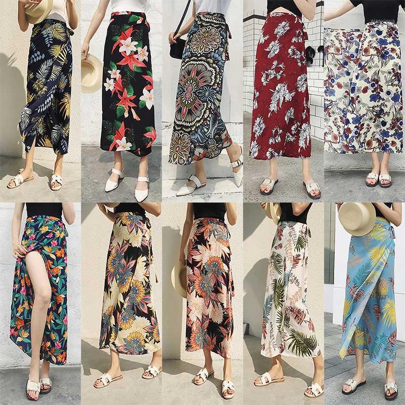 

Skirts One-piece Chiffon Wrap Skirt Boho Summer Holiday Women High Waist Long Slim Floral1, 23
