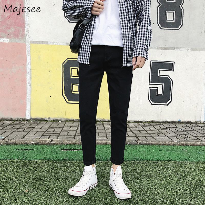 

Men Jeans Denim Pencil Trouser Slim Fit Solid Simple Korean Fashion Style Cozy Breathable Zipper All-match Casual Daily Students, Black