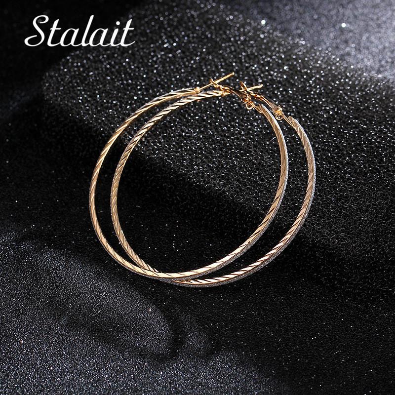 

Exquisite Jewelry Frosted Circle Hoop Earrings For Women 60mm Hollow Gold Color Hoop Earrings Girl Wedding Gift
