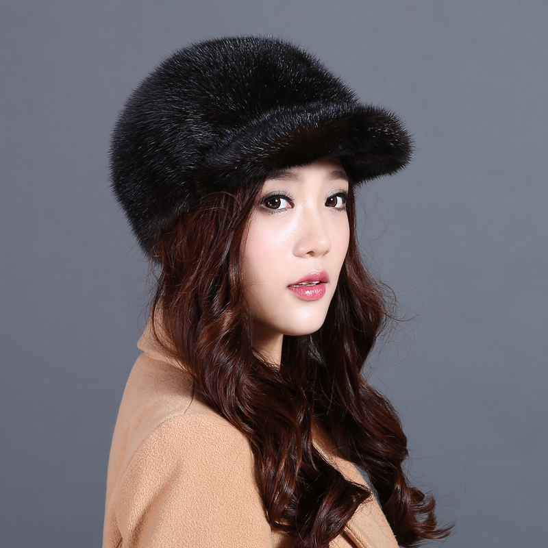 

Winter Real New Mink Skin Women Outdoors Lids of Women's Fur Hats 17cl, Black.
