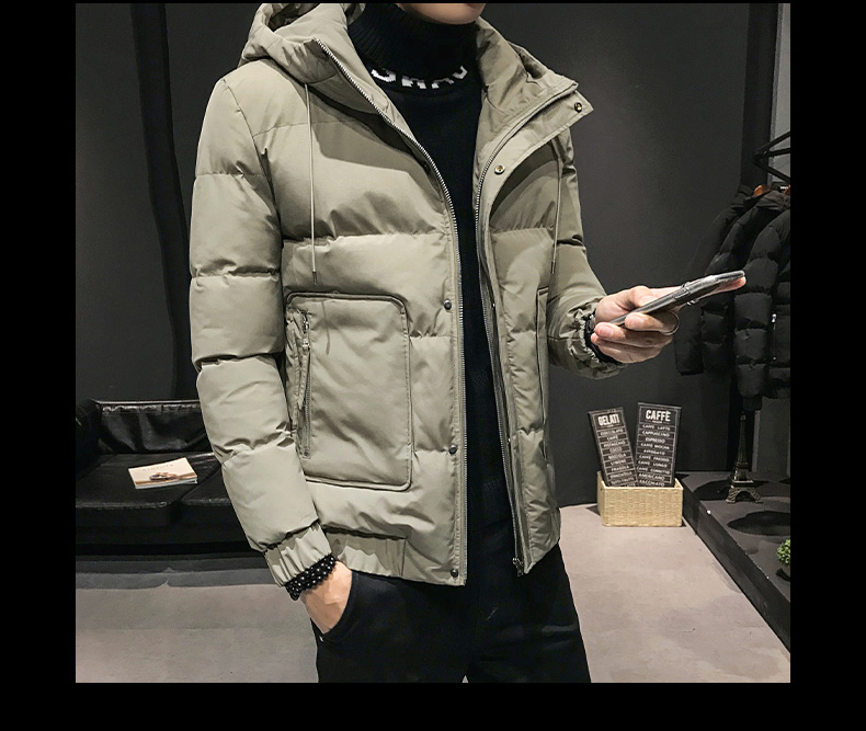 

Light Grey Casual Hooded Cotton-Padded Jacket Male Short Coat, Light ash