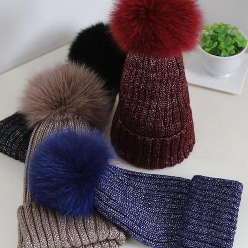 

Beanie/Skull Caps Fashion Real Fur Mink Pompoms Hats For Women Winter Solid Wool Warm Skullies Beanies 2021 Brand Apparel Accessorie, Blue;gray