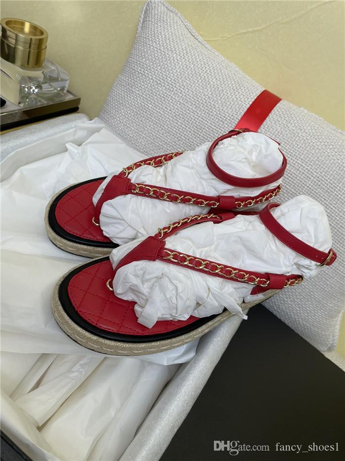 

Early spring new chain clip toe sandals casual single shoes straw woven flat bottom strap sandals,With Box Size 35-40, Image