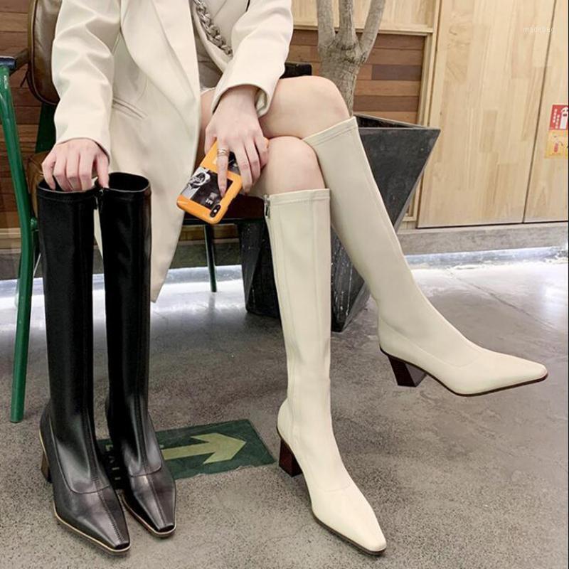 

Knee-high Boots Fashion High Heel PU Zipper Boots Women Women Shoes Winter 2020 Autumn New Comfortable D5951, Beige