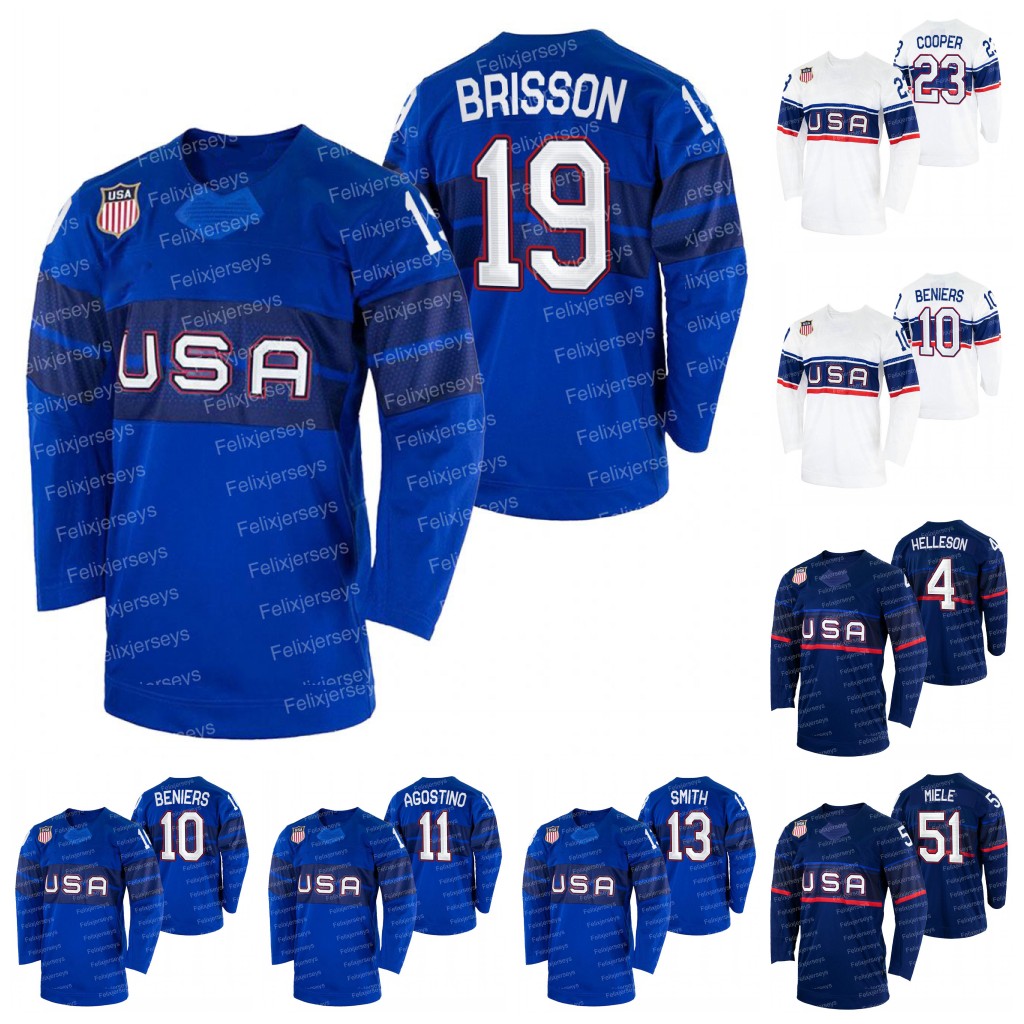 

Team USA 2022 Hockey Jersey Brendan Brisson Matty Beniers Kenny Agostino Sam Hentges Andy Miele Brian Cooper Drew Helleson David Warsofsky Brian O'Neill, Navy womens s-xxl