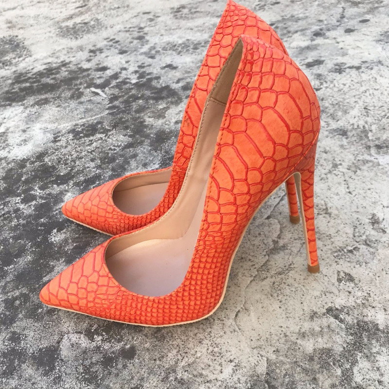

freight 2020 Free mode python leather orange Poined Toe Stiletto High heels pump ALTO-SAPATOS SALTO HEAT shoes in dress PLKO, 37