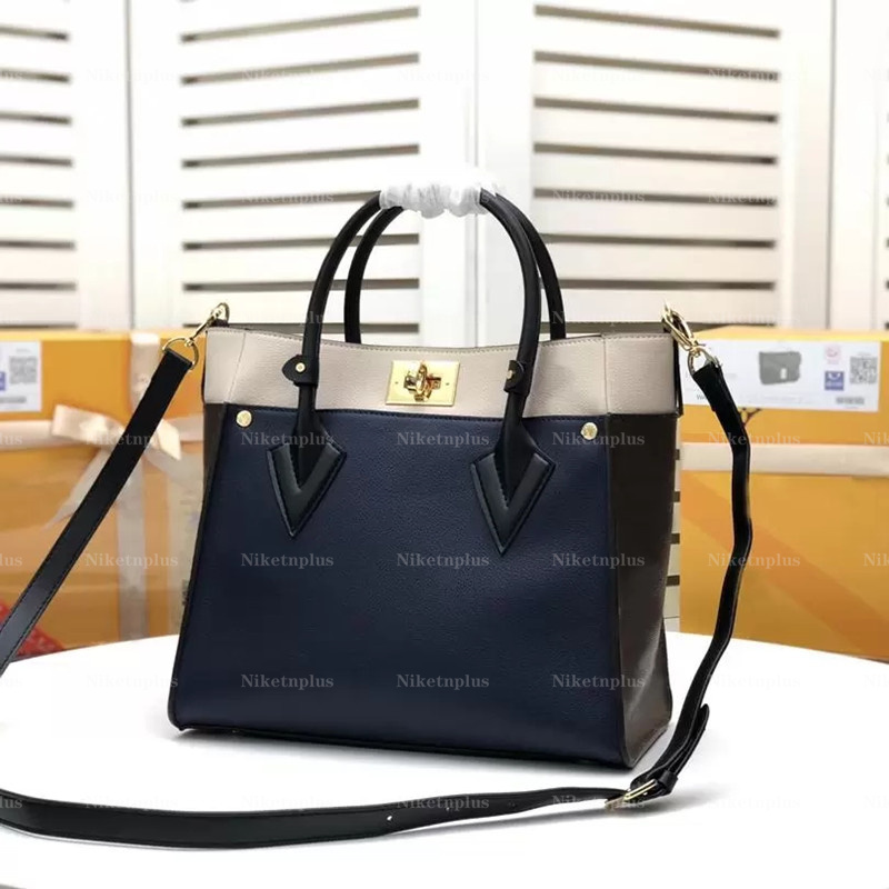 

On My Side MM Tote Bags M53823 Twist Calfskin Cross-body Classic Monograms Canvas Black Embroidery Business Shopping Bag Women Designer Handbags Purse M53824, #1