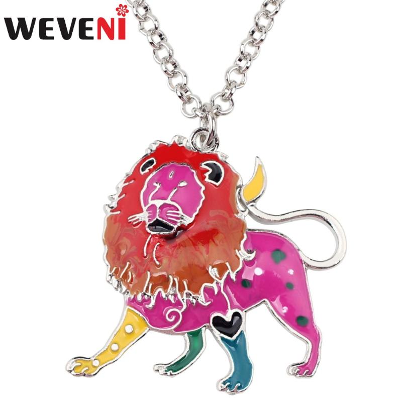 

Chains WEVENI Enamel Alloy LEO Lion Necklace Chain Choker Pendant Lucky Zodiac Constellation Wild Jungle Animal Jewelry For Women Girls