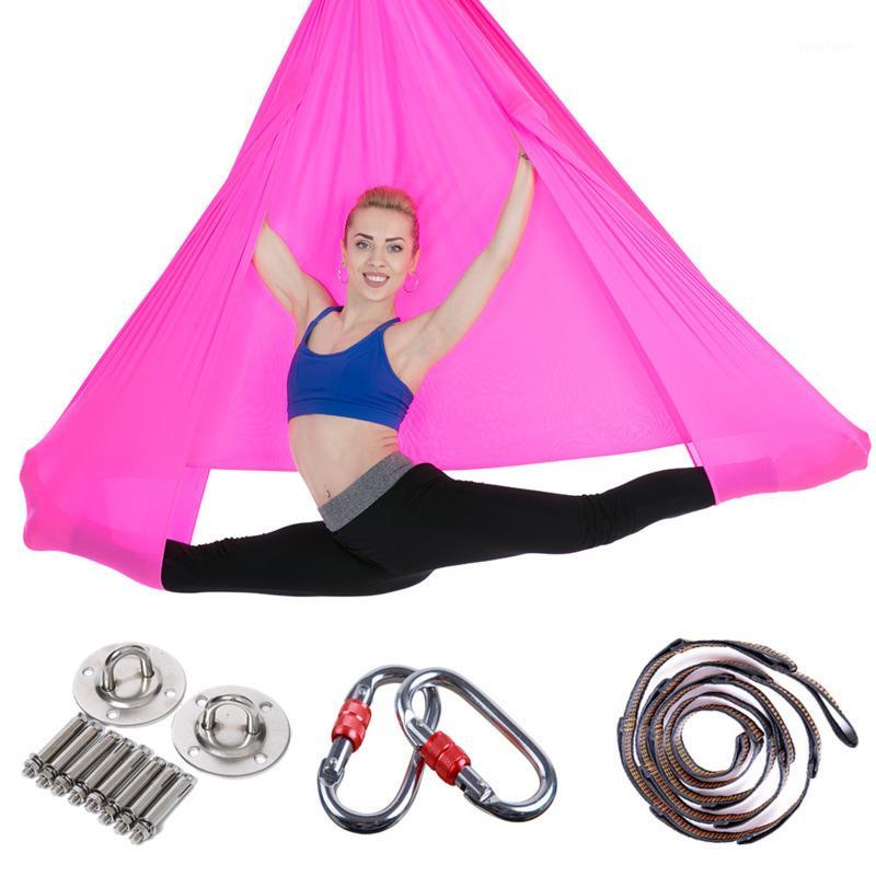 

5*2.8m Yoga Hammock Full Set Anti-Gravity Aerial Stretch Yoga Swing Inversion Fitness Hammock For Strength Exercise Flying Swing1, Beige