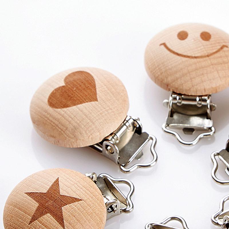

Pacifier Clip Cartoon Engrave Wooden Soother Clip 5pcs Nursing Accessories Diy Dummy Chains Wooden Baby Teether