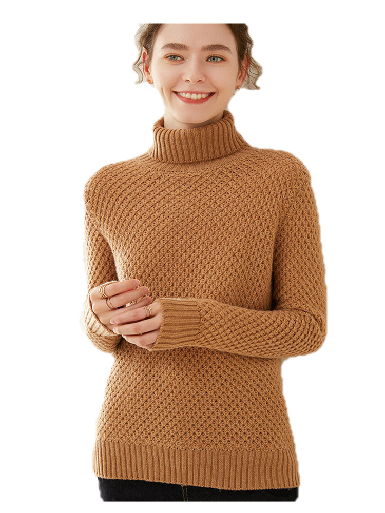 

2021 New High collar ladies cardigan pure knitting wool most recent standard female sweater style P5RU, Brown