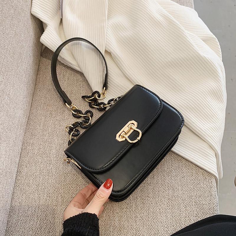 

Fashion Chains Leather Shoulder Bags Women Small Flap High Quality Purses and Handbags Luxury Designer Cross Body Bag Sac A Main, Brown