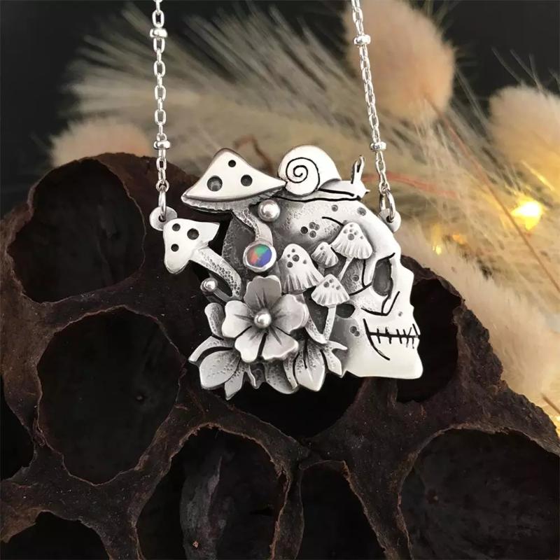 

Flower Skull Pendant Necklaces For Women Men Silver Plated Chokers Necklace Trendy Party Jewelry Statement Necklace