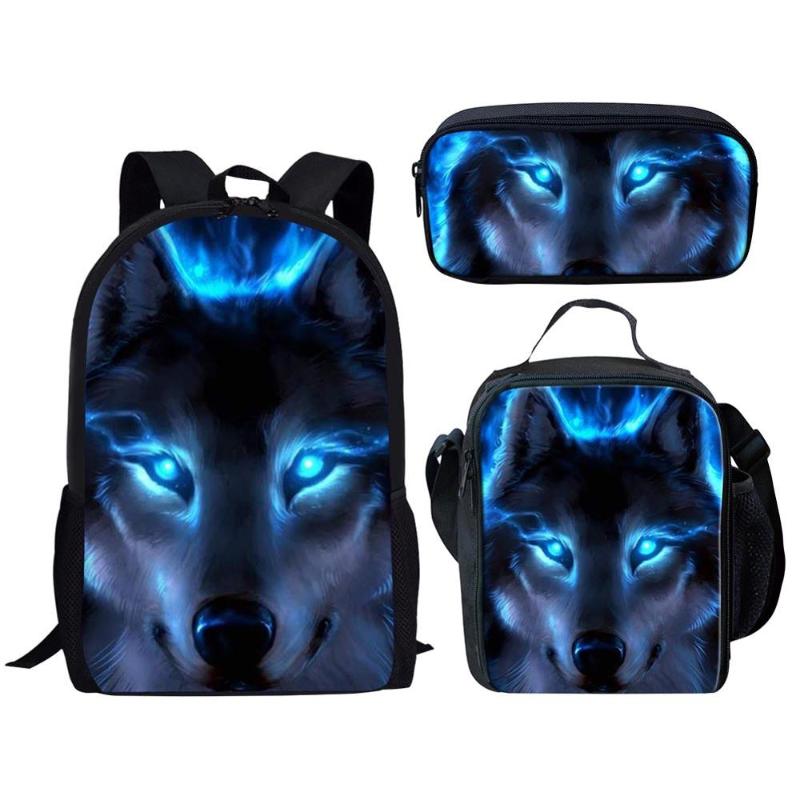 

Designer-Children School Bags Funny 3D Wolf Print Large Shoulder Backpack 3Pcs/Set Kids Book Bag Custom Students Bookbag Mochilas Colegio, Custom-k