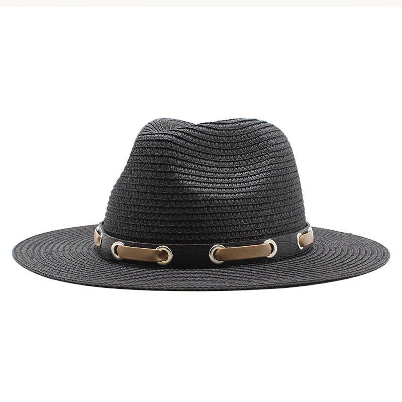

straw hats women men beach outdoor wide brim sun hats black white with band belt vintage casual sun protective travel women, Pink