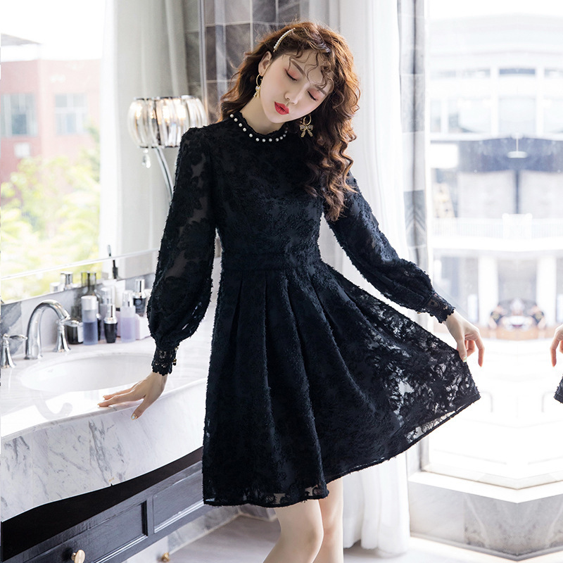 

Novo vestido de manga longa feminina grande outono/inverno 2020, Black